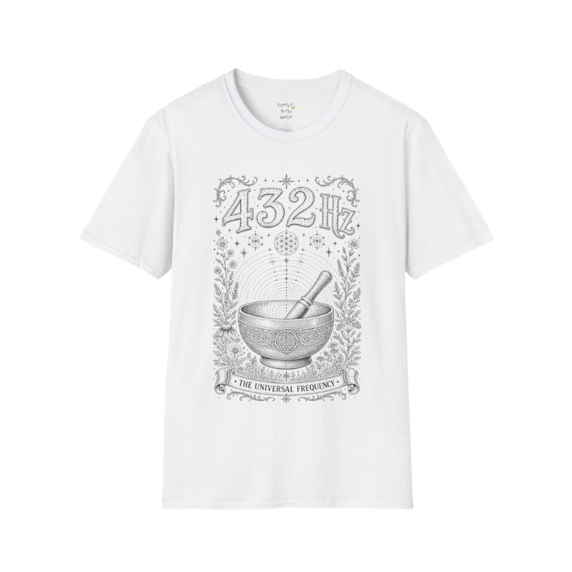 432 Hz singing bowl sound wave sacred geometry engraving design — Dark Sacred Stillness collection by Ramro Yoga Wear