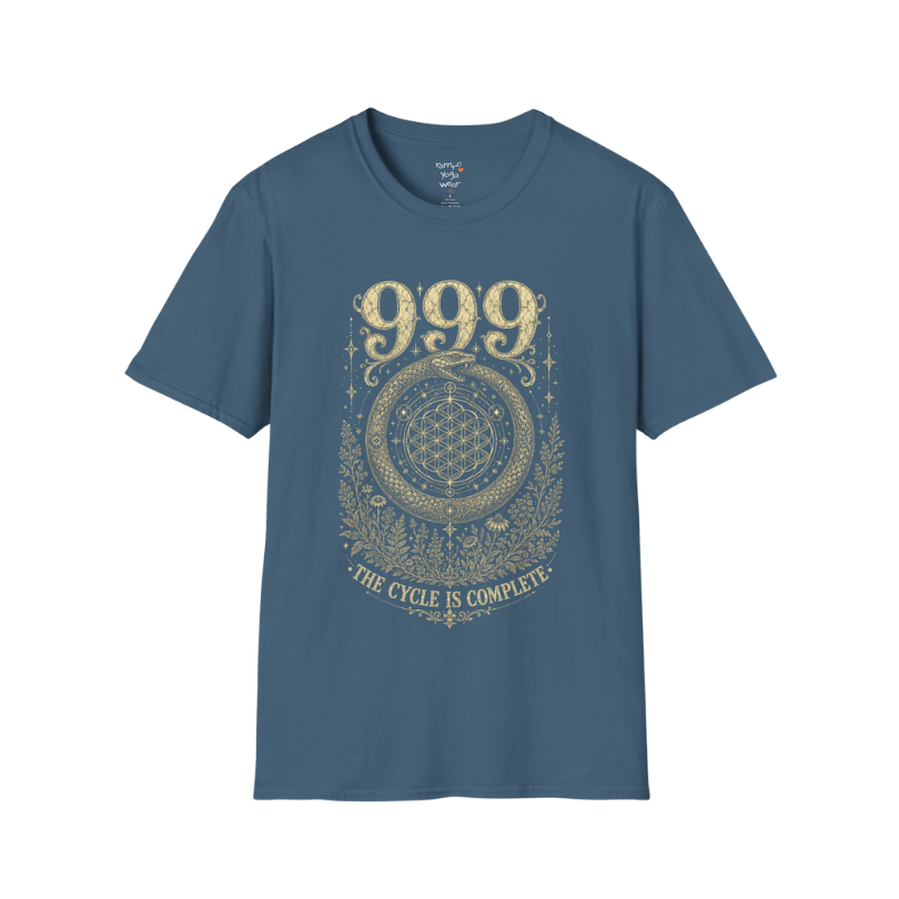 999 ouroboros serpent Flower of Life botanical engraving design — Dark Sacred Stillness collection by Ramro Yoga Wear in Indigo Blue