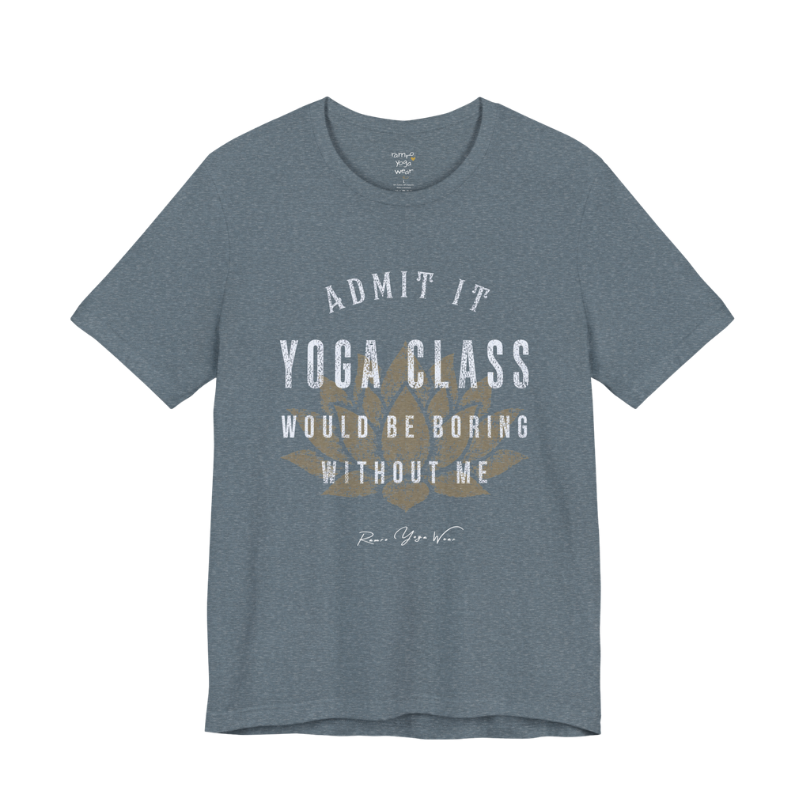 Bold distressed lotus yoga slogan tee in Heather Slate — Funny Yoga Shirts collection by Ramro Yoga Wear