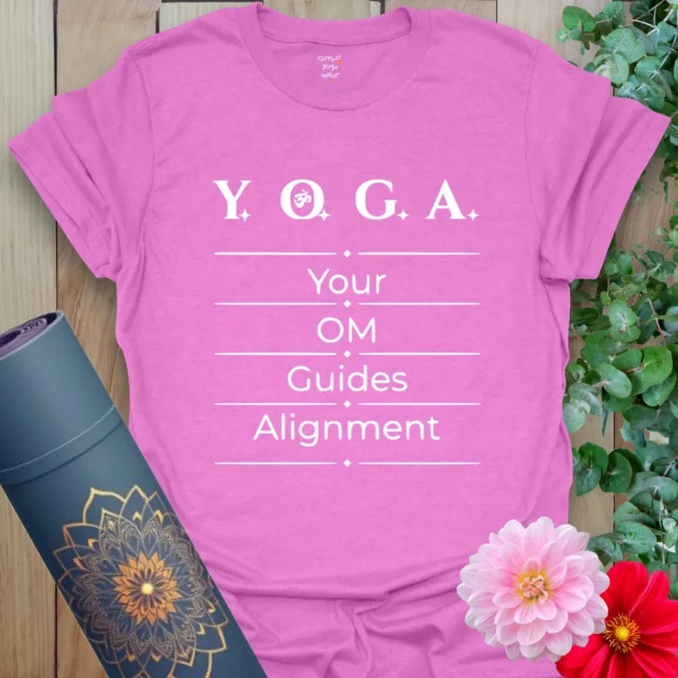 Align Within T-Shirt in Radiant Orchid featuring bold yoga-inspired print, created by Ramro Yoga Wear.