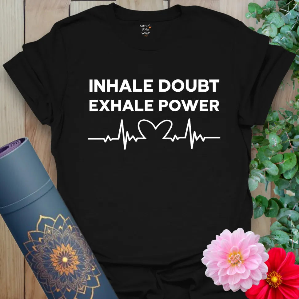 Classic black cotton yoga t-shirt showcasing bold motivational design and mindful living message for empowered, resilient souls.