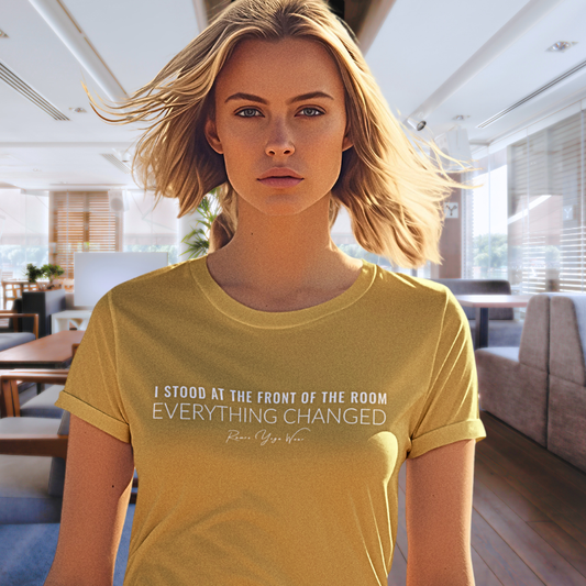 Woman wearing Changed yoga teacher gift tee — Yoga Teacher Gifts collection by Ramro Yoga Wear
