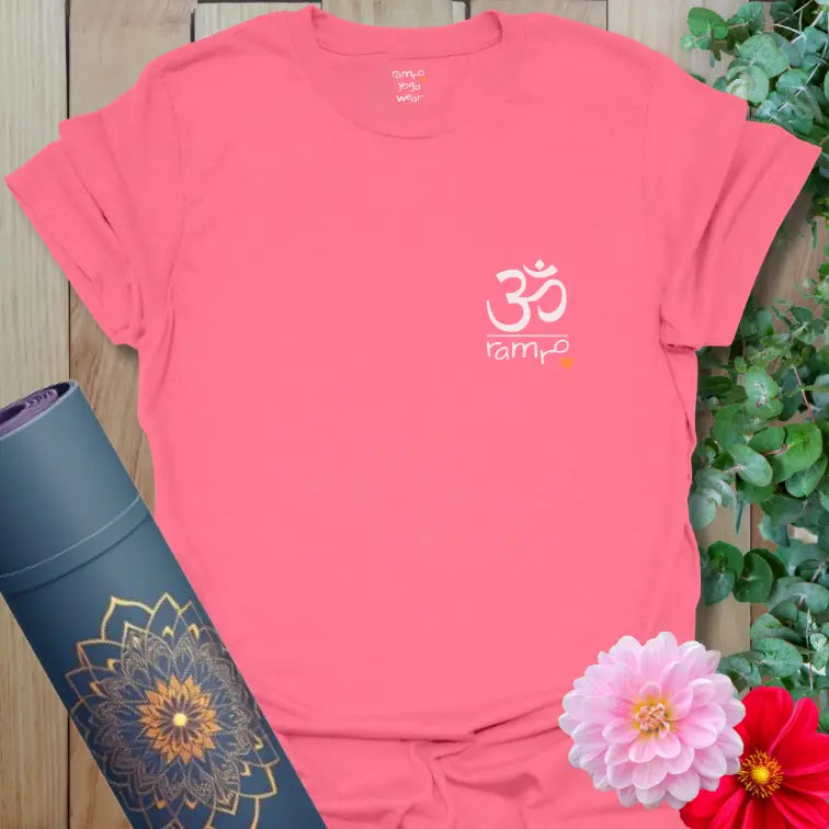 Coral Silk Centered Soul T-Shirt with Om symbol and Ramro logo for balanced, peaceful energy.