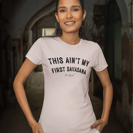 Woman wearing Cowgirl soft pink funny yoga shirt — Funny Yoga Shirts collection by Ramro Yoga Wear