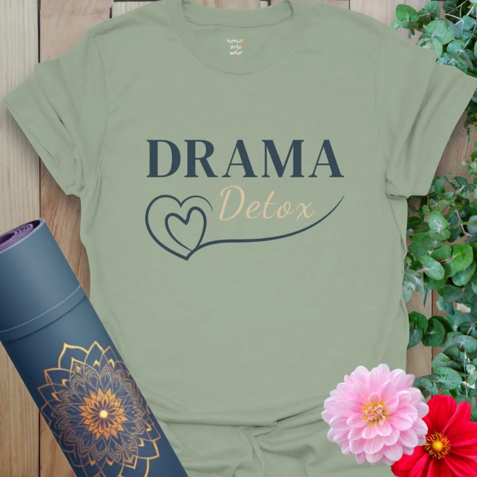 Drama Detox T-Shirt in Sage with elegant font pair and peaceful intention. A soulful tee for introspection and soft strength.