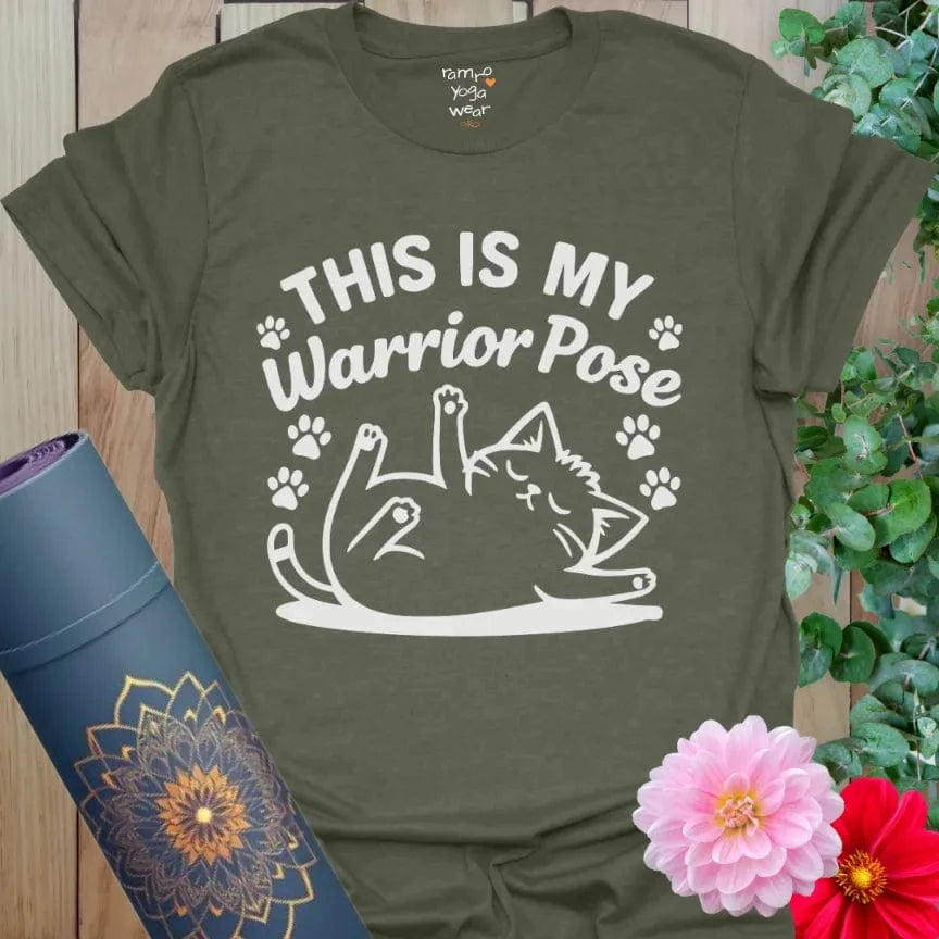 The Warrior Cat T-Shirt is a fun yoga tee for cat lovers. Soft cotton, unisex fit, and perfect as a playful yoga gift or everyday wear.