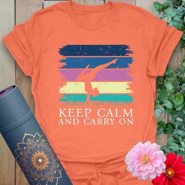 Heather orange yoga shirt with bold brushstrokes and yoga affirmation