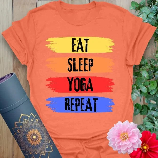 Orange yoga shirt with bright, colorful yoga lifestyle affirmation