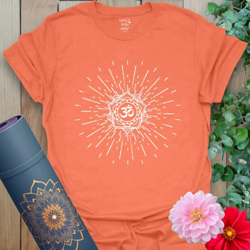 Heather orange Echo of Om T-Shirt with mindful OM ripple design