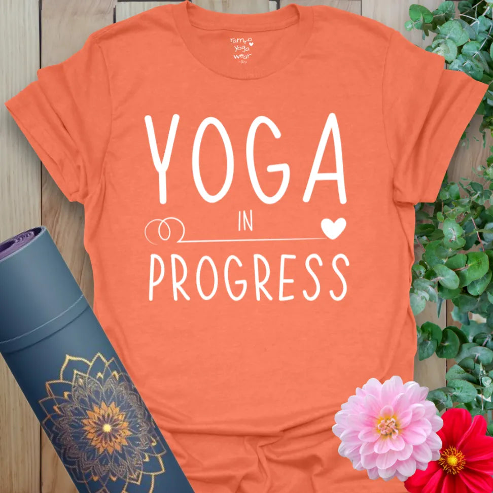 Heather Orange Progress T-Shirt with bold, uplifting message. Soft cotton shirt for inspired movement.