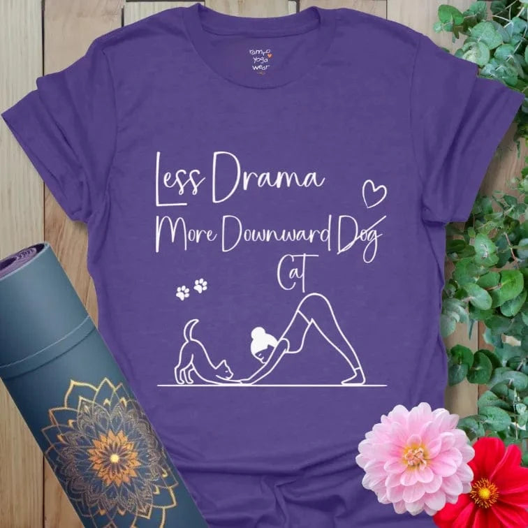Heather Purple Cat Paws T-Shirt with playful yoga cat design. Mindful street-style tee for yoga and relaxation.