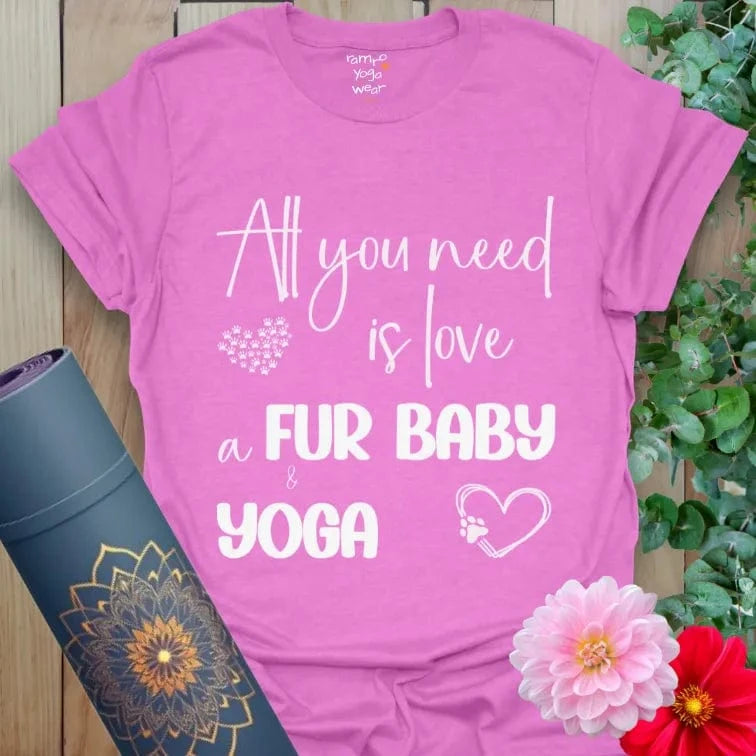 Vibrant orchid pink yoga lifestyle shirt with paw heart design.