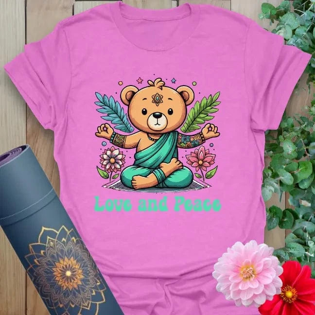 Purple Bear T-Shirt with bold love and peace graphic and spiritual vibe