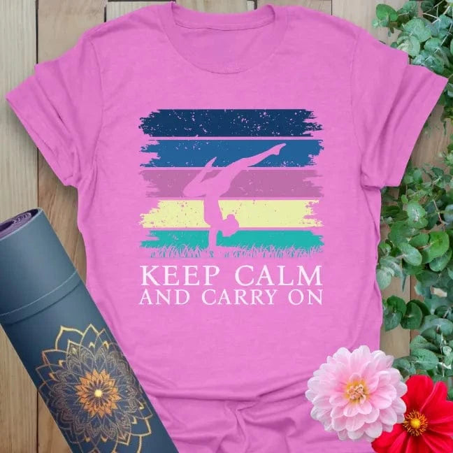 Purple Carry On T-Shirt with handstand yogi design and calm quote