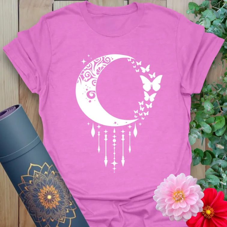 Purple Crescent Moon T-Shirt with dreamy moon and butterfly design