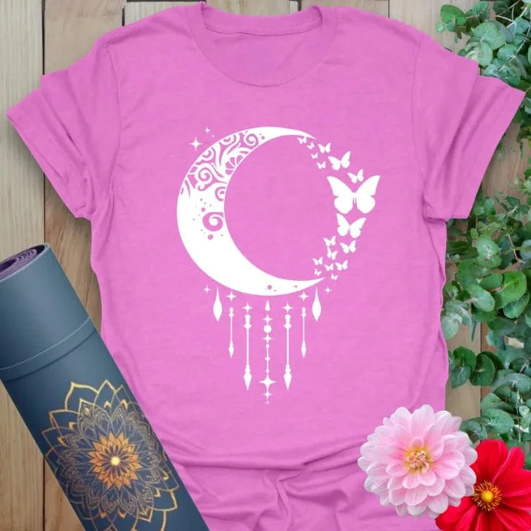 Purple Crescent Moon T-Shirt with dreamy moon and butterfly design