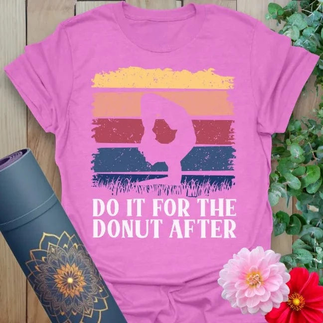 Purple Donut T-Shirt showcasing fun donut-themed yoga inspiration