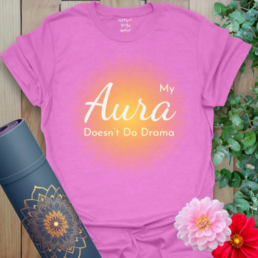 Bold orchid pink tee with glowing aura design and playful spiritual message. For the yogi who sets boundaries with love.