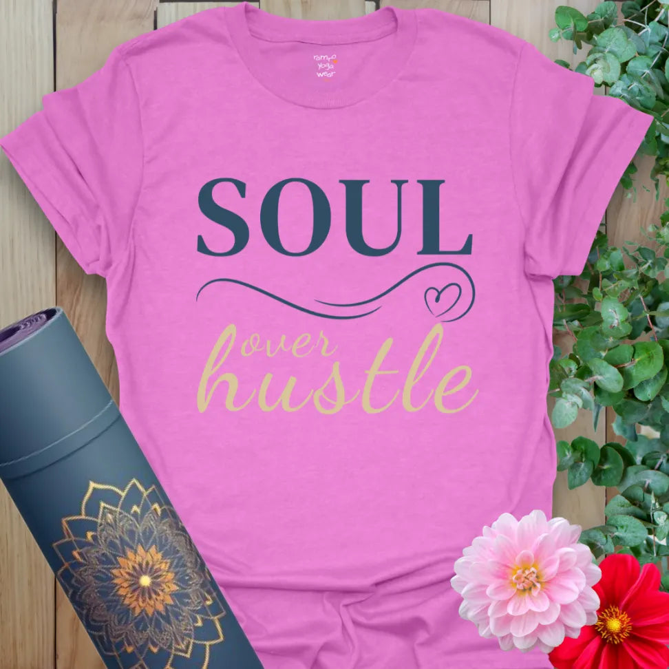 Heather Radiant Orchid Still Soul T-Shirt with soulful message and flowing typography. Lightweight and heart-centered.