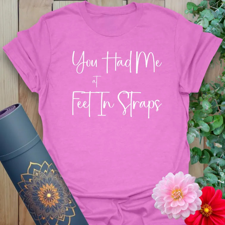 Radiant orchid yoga t-shirt with elegant white script and yoga/pilates pun for soulful humor and stretch lovers.