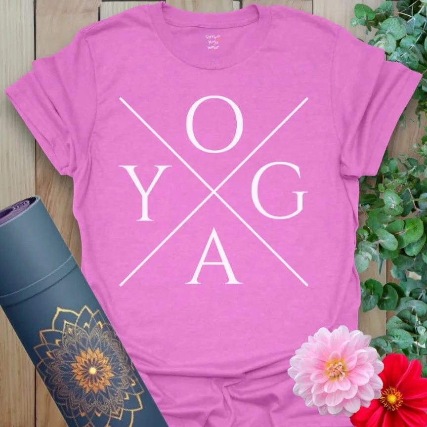 Radiant orchid tee with humorous spiritual quote for conscious wear and playful sass.