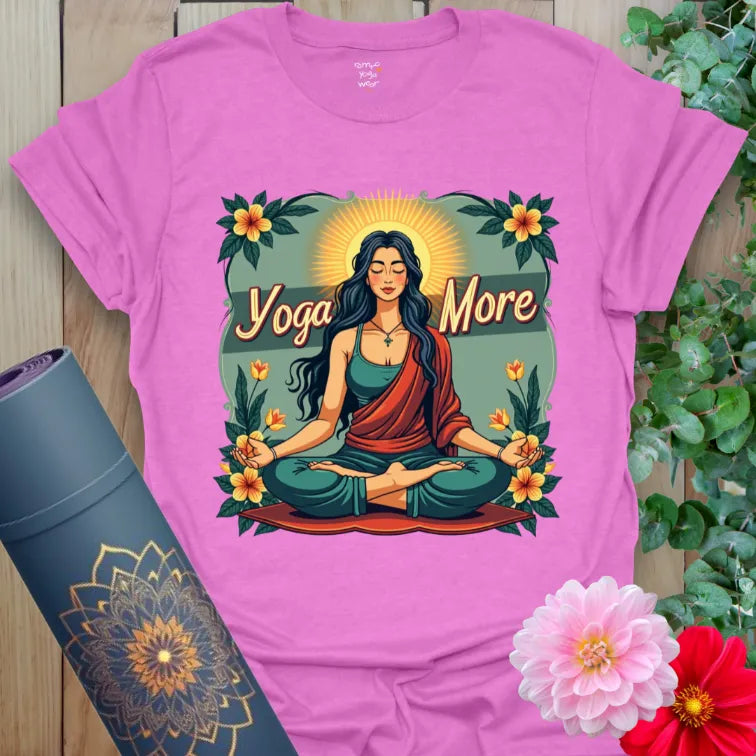 Radiant orchid-colored tee with full-color meditation artwork and yoga-inspired mantra for soulful flow.