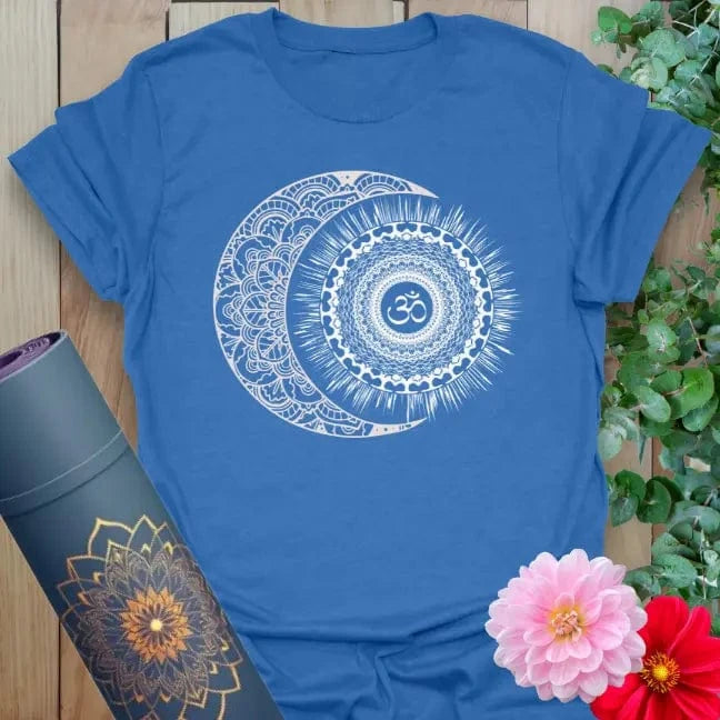 Blue Day Night T-Shirt with celestial mandala and moon phase symbolism