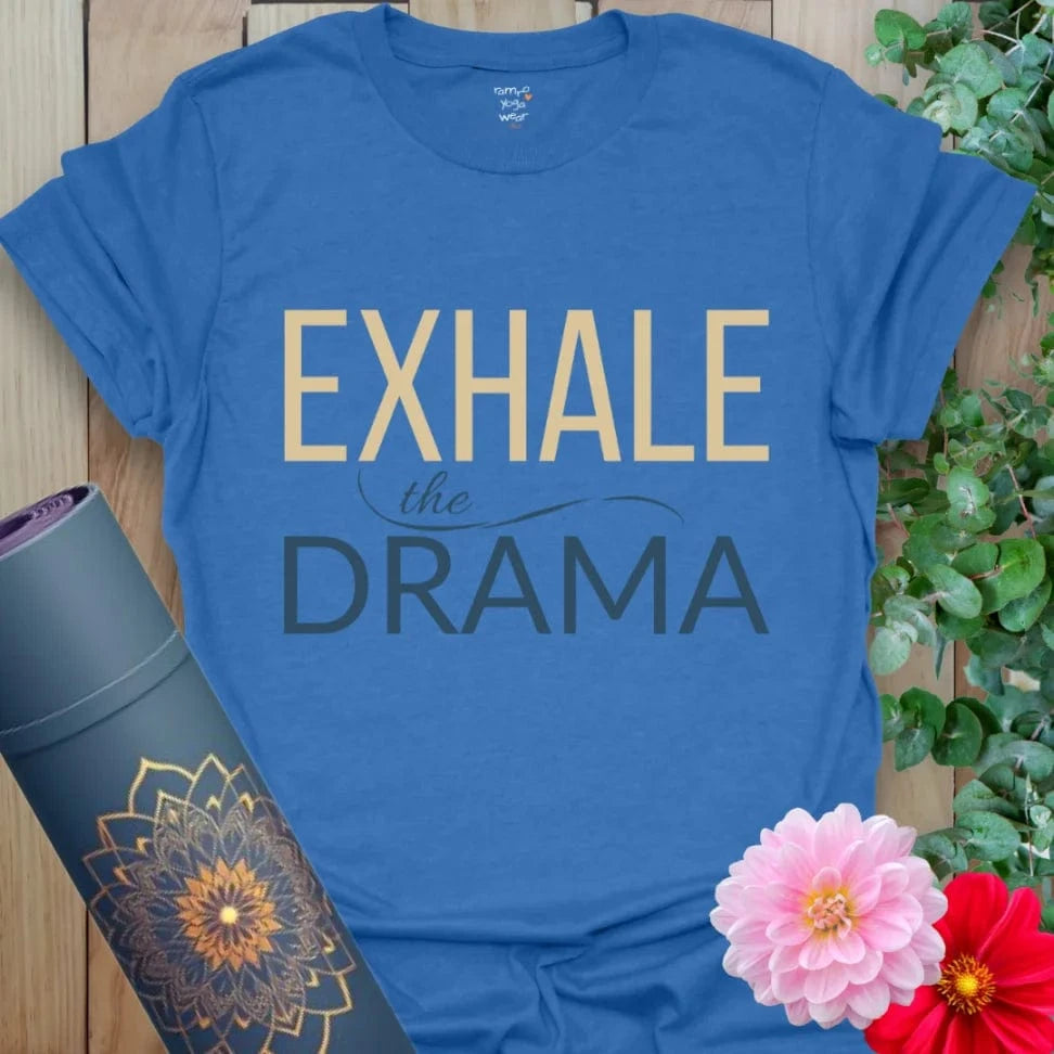 Heather Royal Drama T-Shirt featuring a graceful script and bold drop. Soft yoga tee for breathers, movers, and peace-seekers.