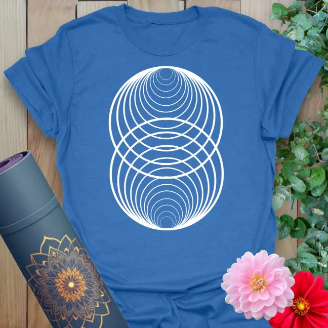 Soft cotton unisex yoga t-shirt featuring minimalist sacred geometry circle design symbolizing mindful unity and soulful connection.