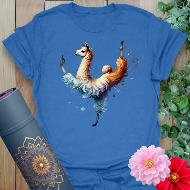 oft cotton unisex yoga t-shirt featuring playful llama in yoga pose design for soulful, mindful, joyful living.