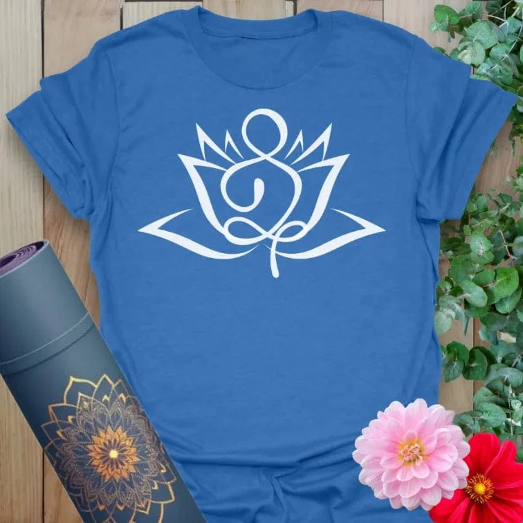 Soft cotton unisex yoga t-shirt featuring minimalist lotus flower and breath-inspired flowing design for soulful, mindful living.
