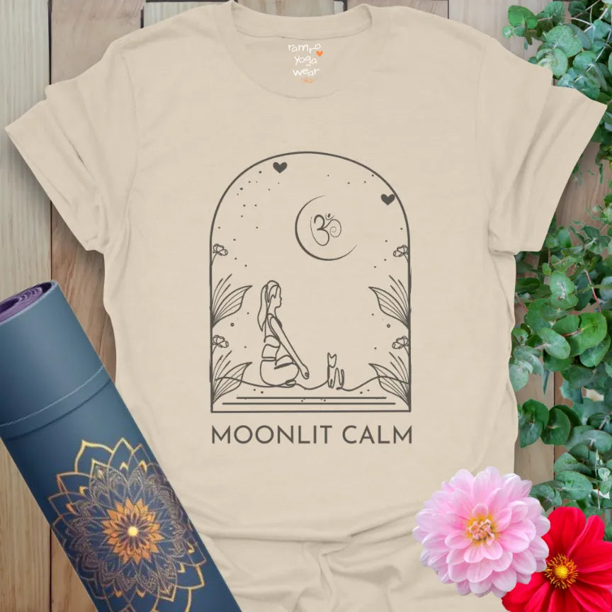 Natural Moonlit T-Shirt featuring moonlit yoga scene with serene energy and botanical accents.