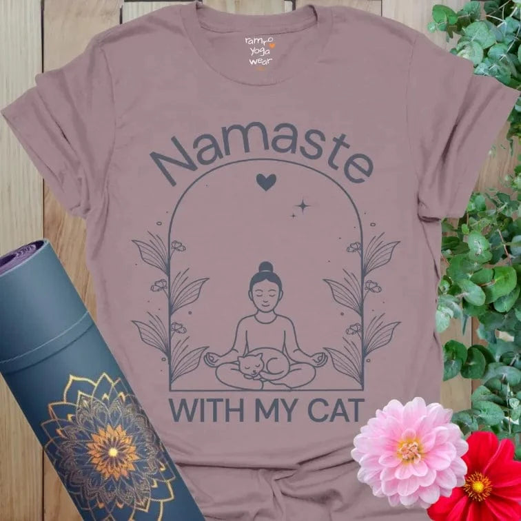 Paragon Cat Nap T-Shirt with serene yoga and cat nap theme, blending mindfulness and pets.