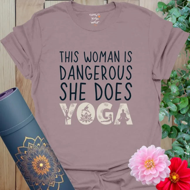 Muted purple Paragon shirt featuring confident messaging and bold type. Yoga wear with fearless flair.