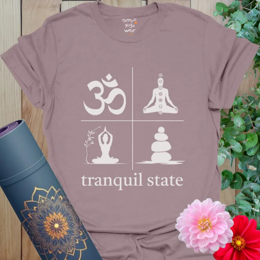 Dusky Paragon tee with white spiritual graphics. For yogis who crave stillness and inner alignment.