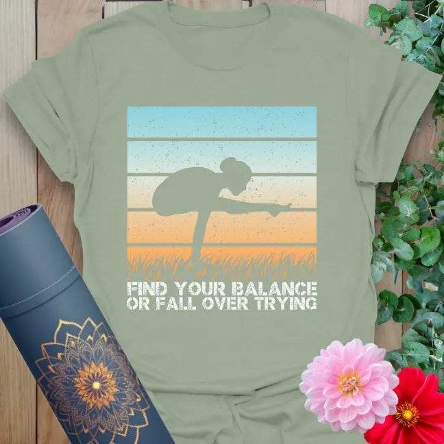 Green yoga tee with powerful balance affirmation and meditative design