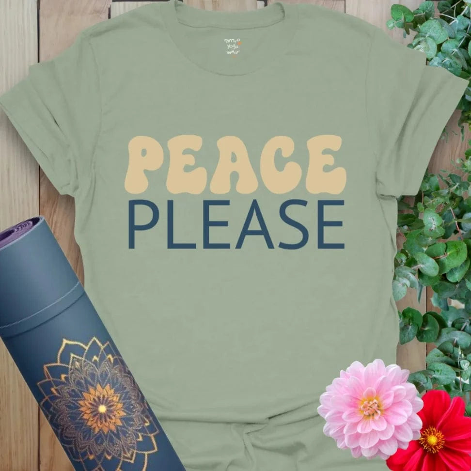 Sage Peace Please T-Shirt with soft visual balance and calming color palette. A relaxed tee for mindful movement.