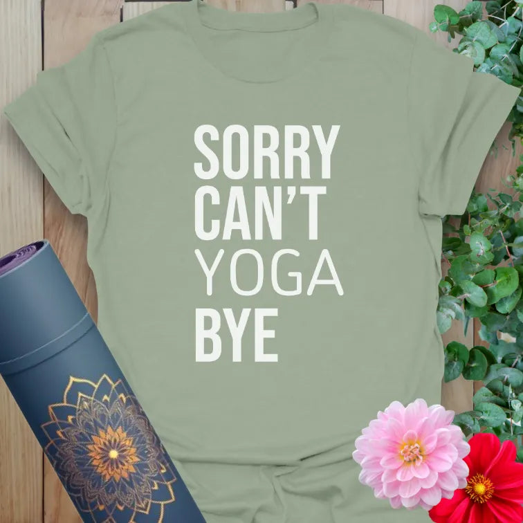 Calm sage green yoga t-shirt featuring clean, bold yoga quote design for lighthearted mindfulness and conscious boundary setting.