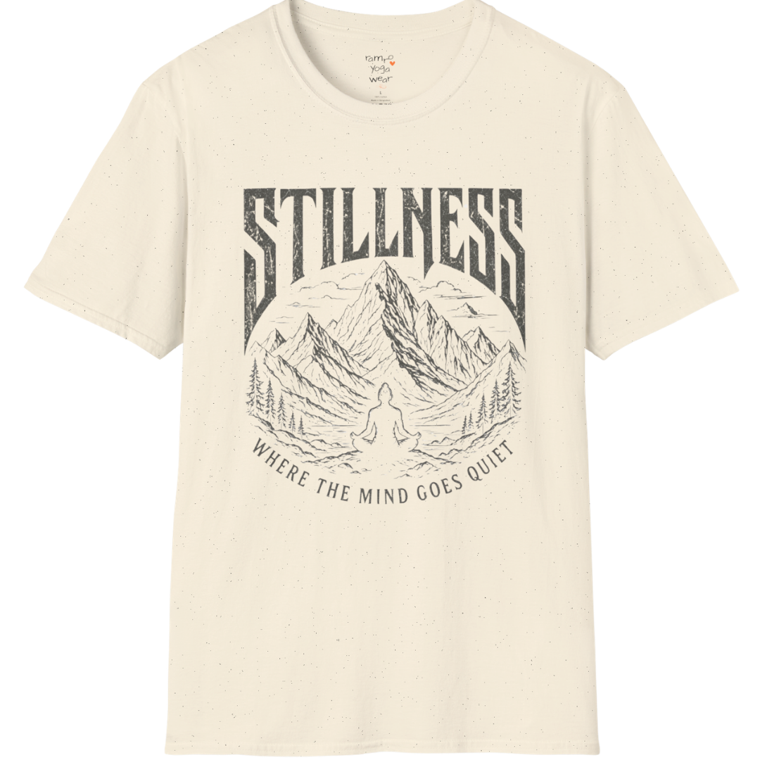 Stillness T-Shirt in Natural featuring vintage mystical design with soft neutral tones and mindful energy.