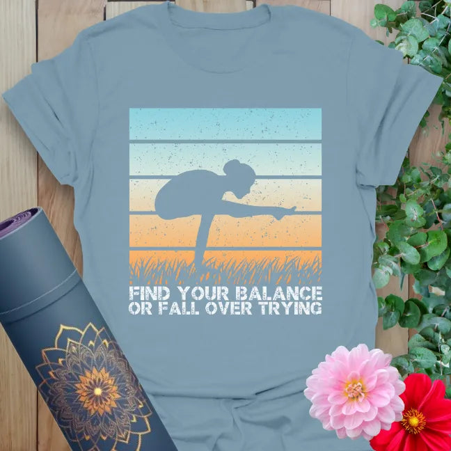 Stone blue Balance T-Shirt with yoga stretch graphic and motivational print