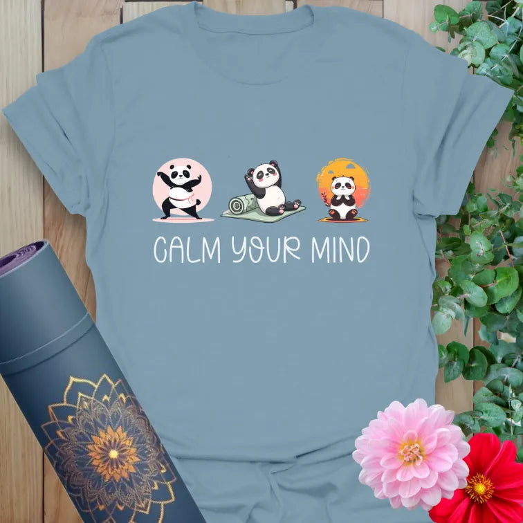 Stone blue Calm T-Shirt with peaceful panda illustrations and soft cotton feel