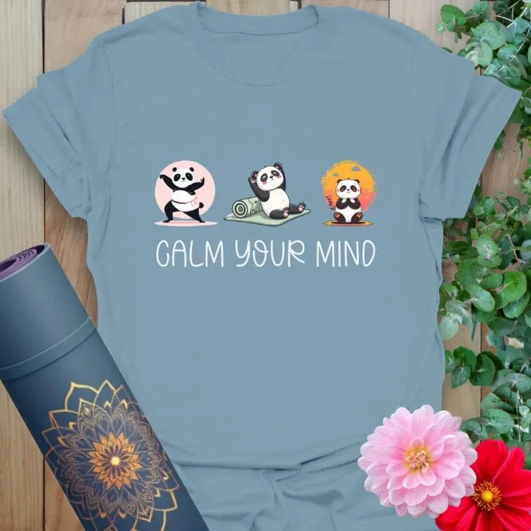 Stone blue Calm T-Shirt with peaceful panda illustrations and soft cotton feel
