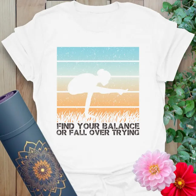 White Balance T-Shirt with bold yoga pose and motivational balance message