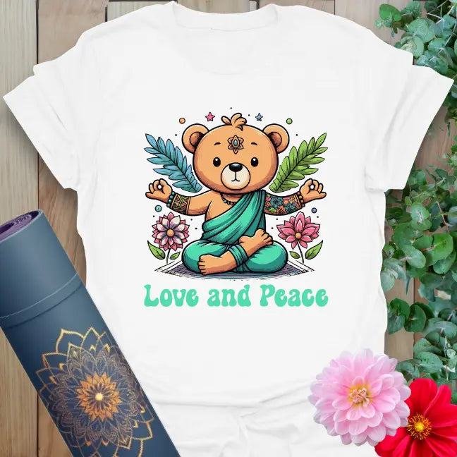 White Bear T-Shirt featuring cute yoga bear design and chakra-inspired artwork