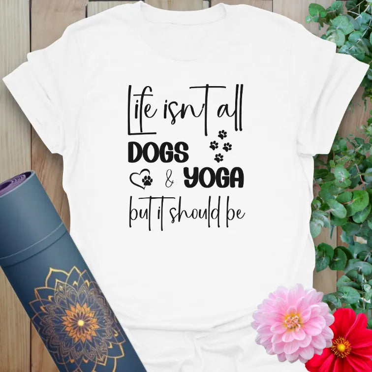 White Dog T-Shirt featuring dog and yoga lover humorous quote with paw graphics