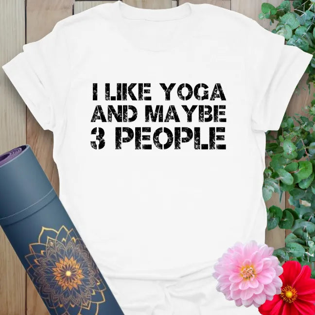 Clean white unisex yoga t-shirt showcasing funny yoga lifestyle design for soulful living and light-hearted mindfulness.