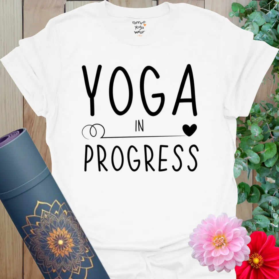 White Progress T-Shirt with crisp lettering and growth-focused mantra. Perfect lightweight yoga gift tee.