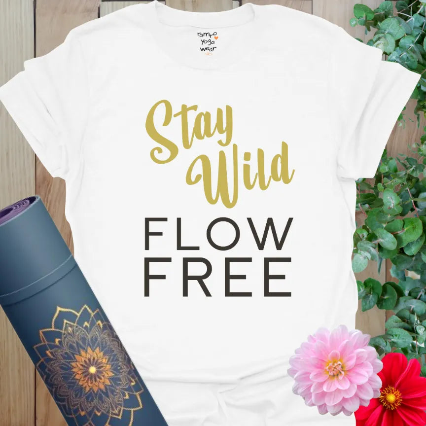 vintage brush script yoga mantra tee, free spirit design on soft white cotton.