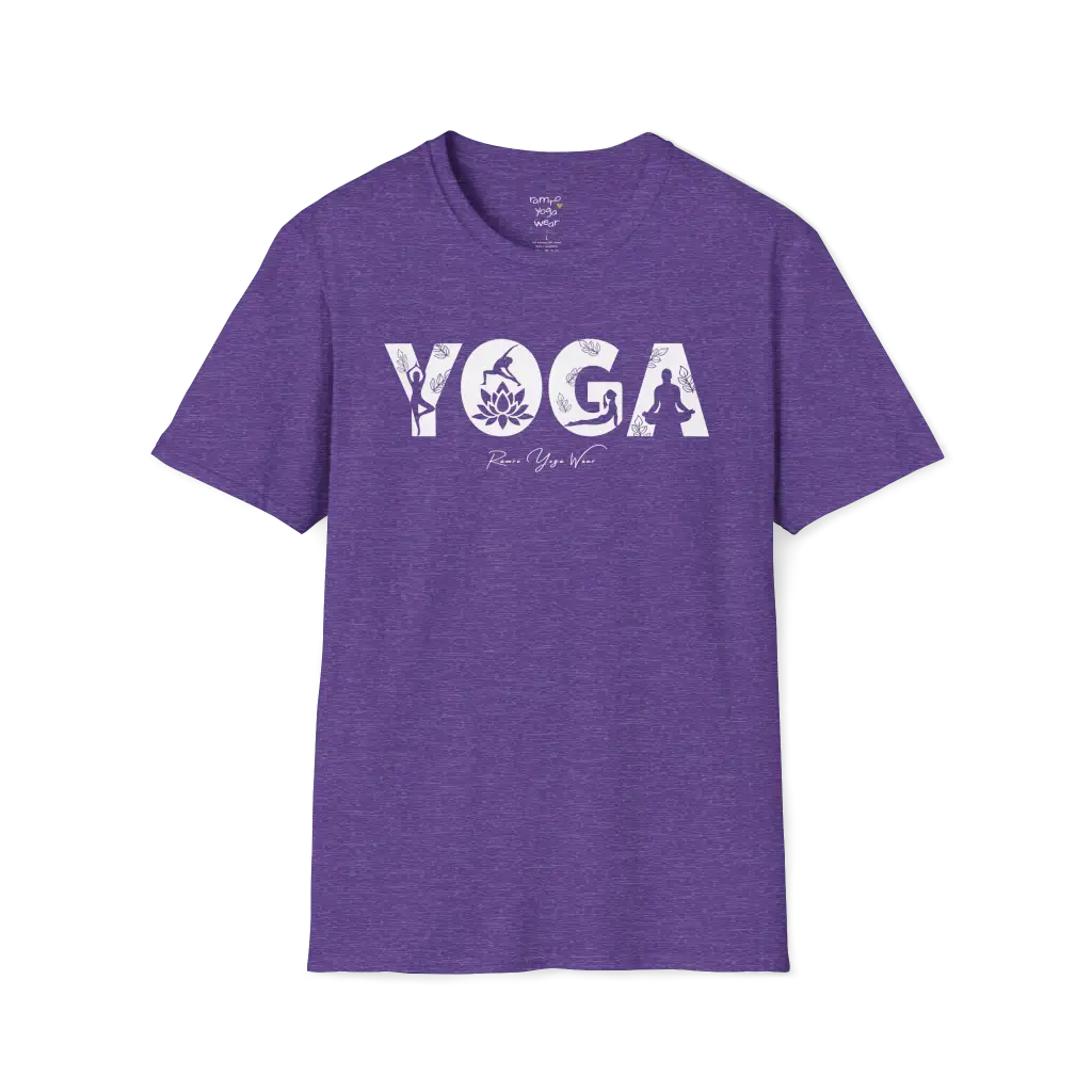 "YOGA" text design — The Vault collection by Ramro Yoga Wear, Heather Purple.