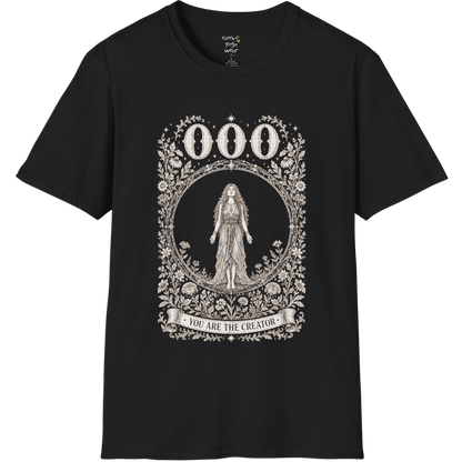 000 T-Shirt with figure in empty circle design — Dark Sacred Stillness collection by Ramro Yoga Wear in black